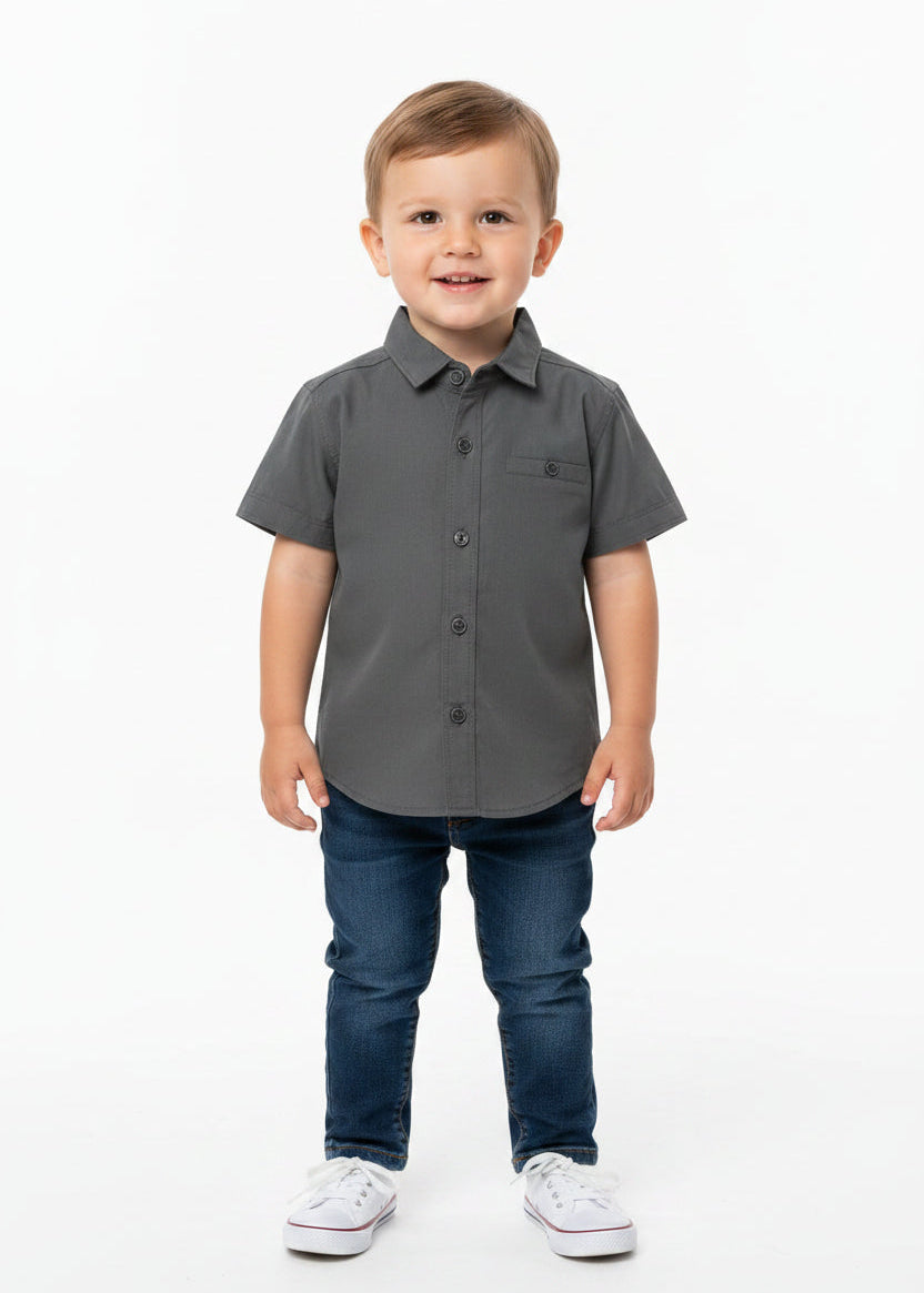 Boys' Casual Charcoal Grey Cotton Shirt