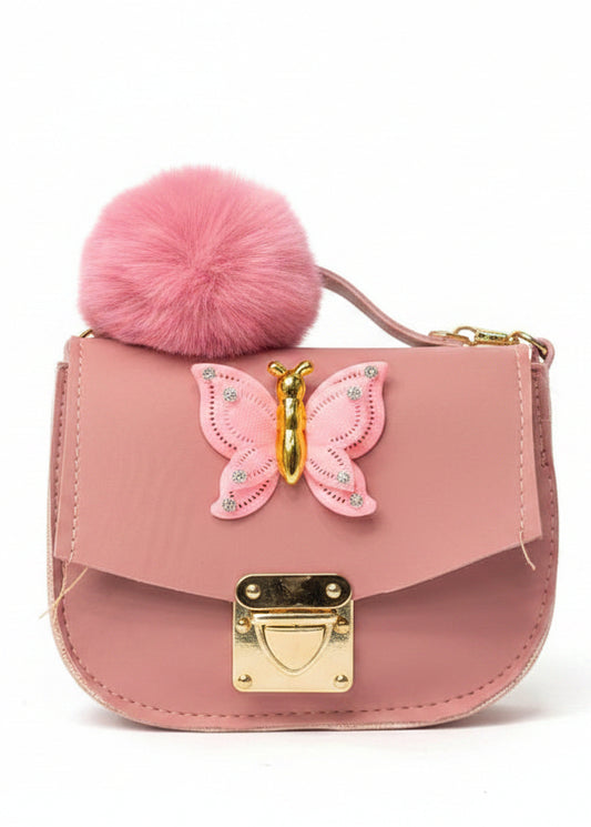 Pink Butterfly Pom-Pom Purse